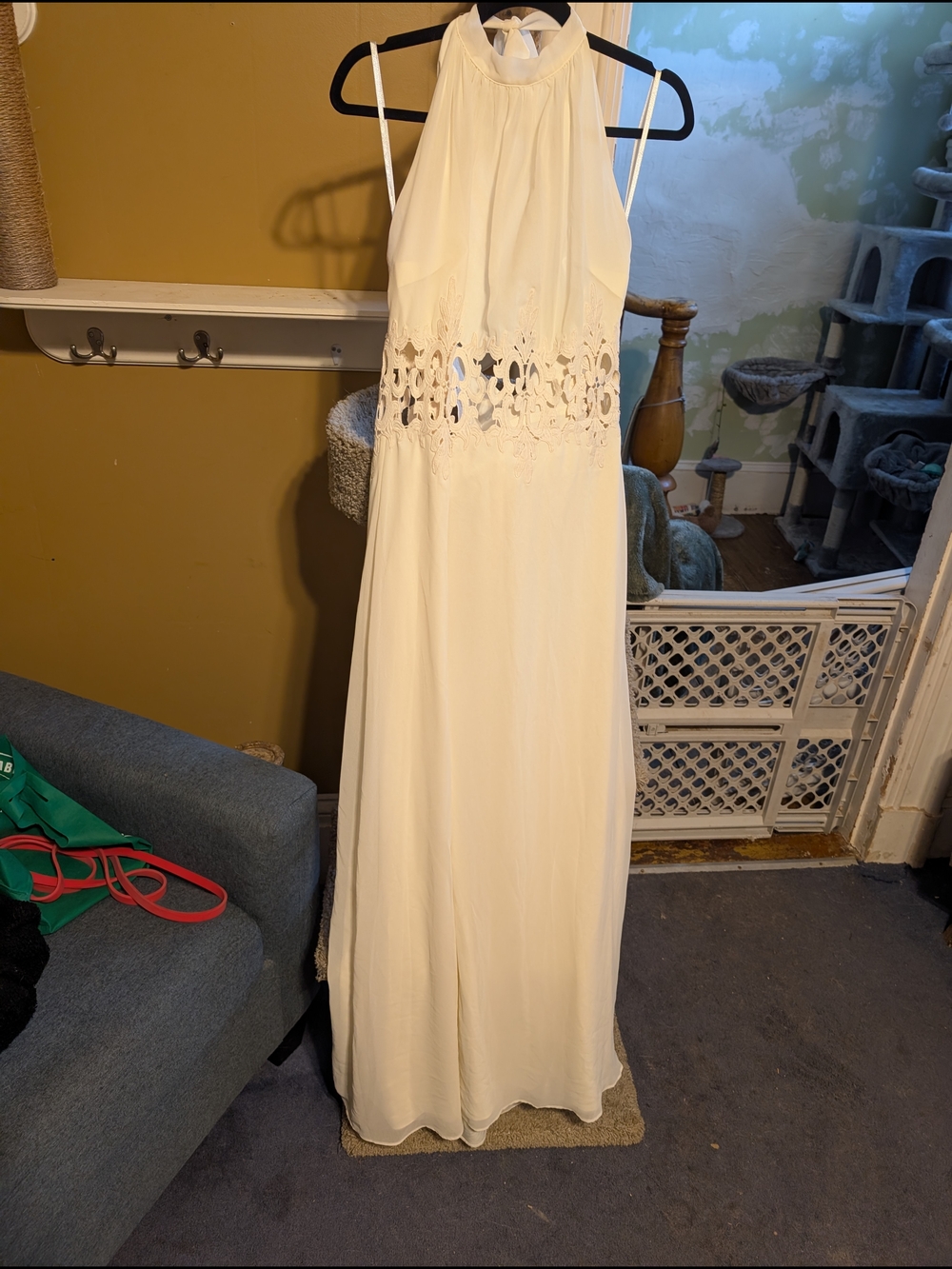 ASOS Cream Halter Maxi Dress with Lace Waist Detail